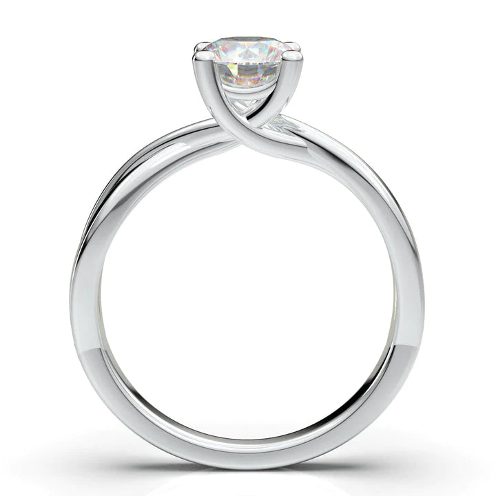 Anel Solitario Torcido De Ouro Branco 18k Diamante Brilhante 20pontos