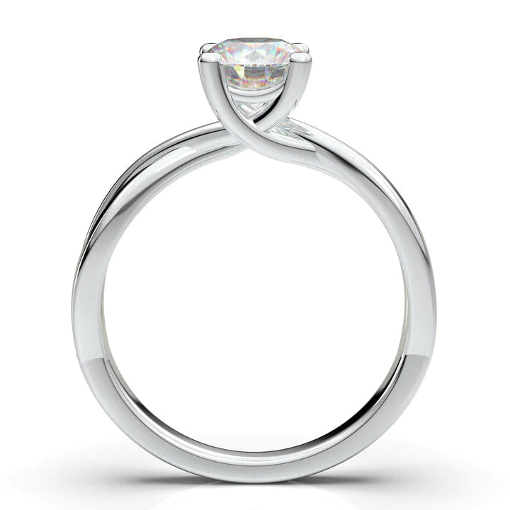 Anel Solitario Torcido De Ouro Branco 18k Diamante Brilhante 30pontos