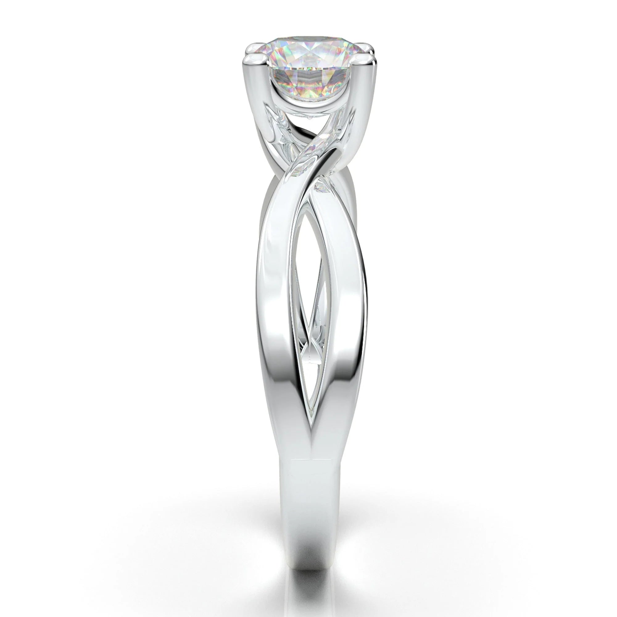 Anel Solitario Torcido De Ouro Branco 18k Diamante Brilhante 50pontos