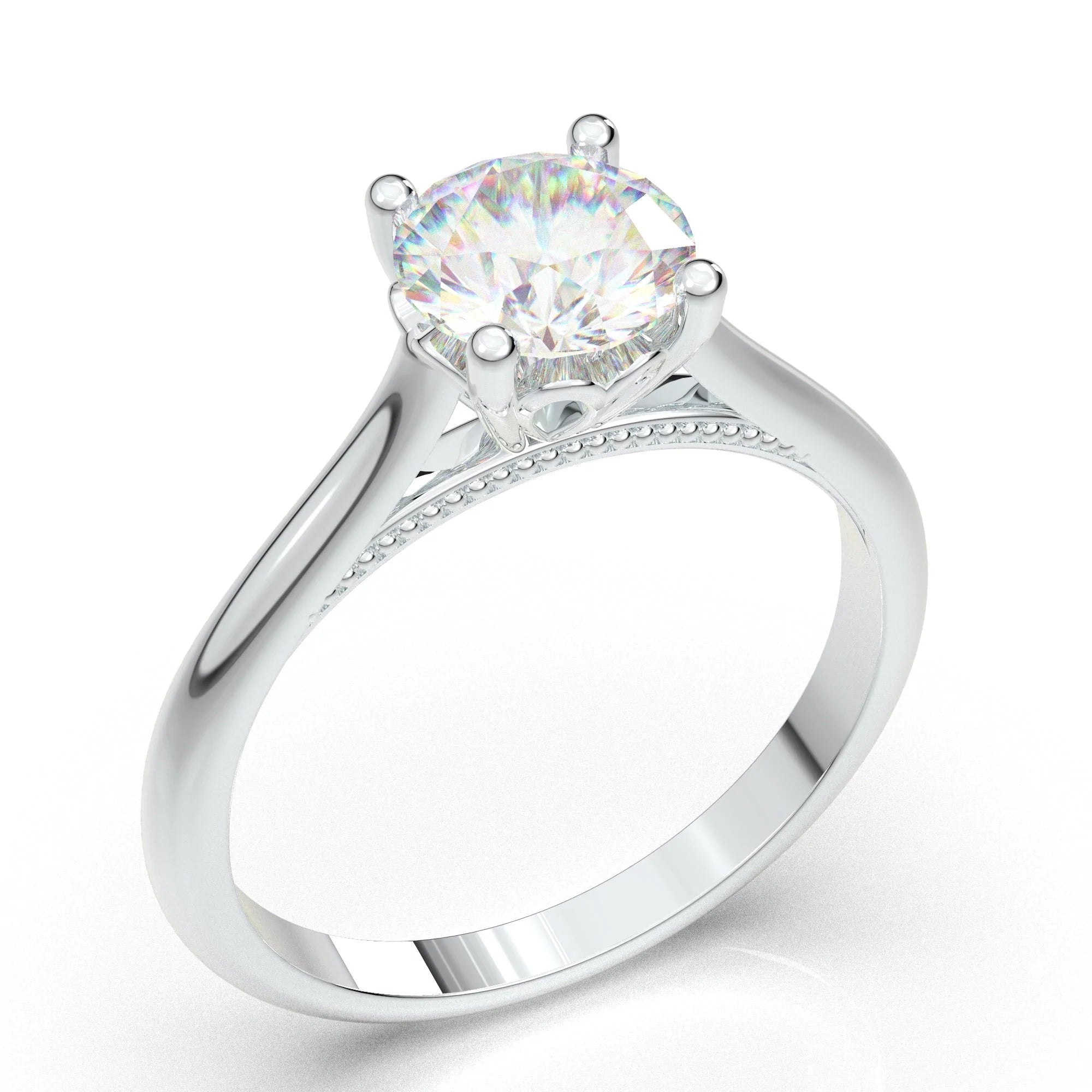 Anel Solitario De Ouro Branco 18k Diamante Brilhante 100pontos