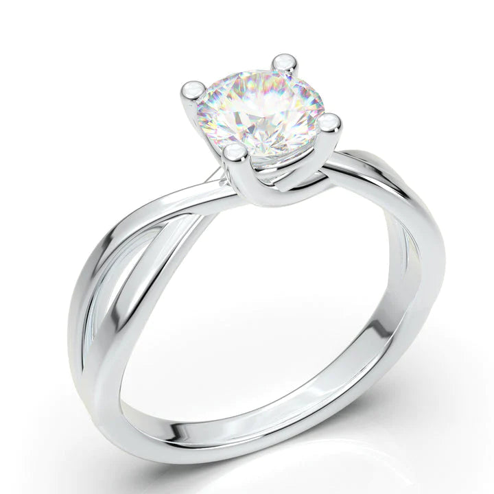 Anel Solitario Torcido De Ouro Branco 18k Diamante Brilhante 50pontos