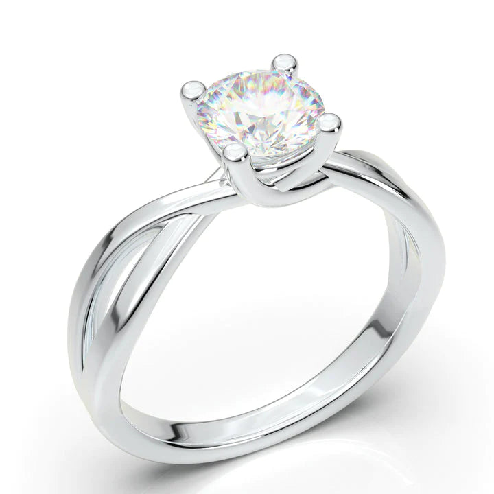 Anel Solitario Torcido De Ouro Branco 18k Diamante Brilhante 20pontos
