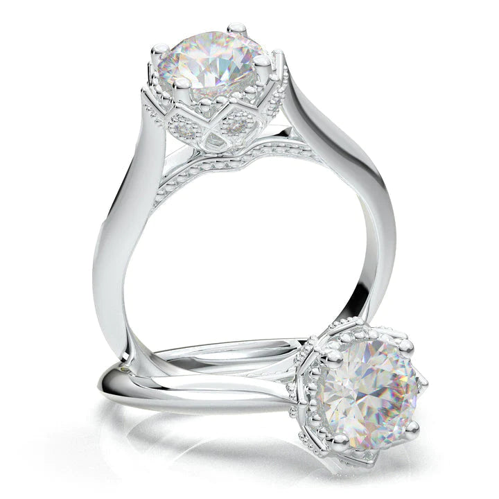 Anel Solitario Coroa De Ouro Branco 18k Diamante Brilhante 50pontos