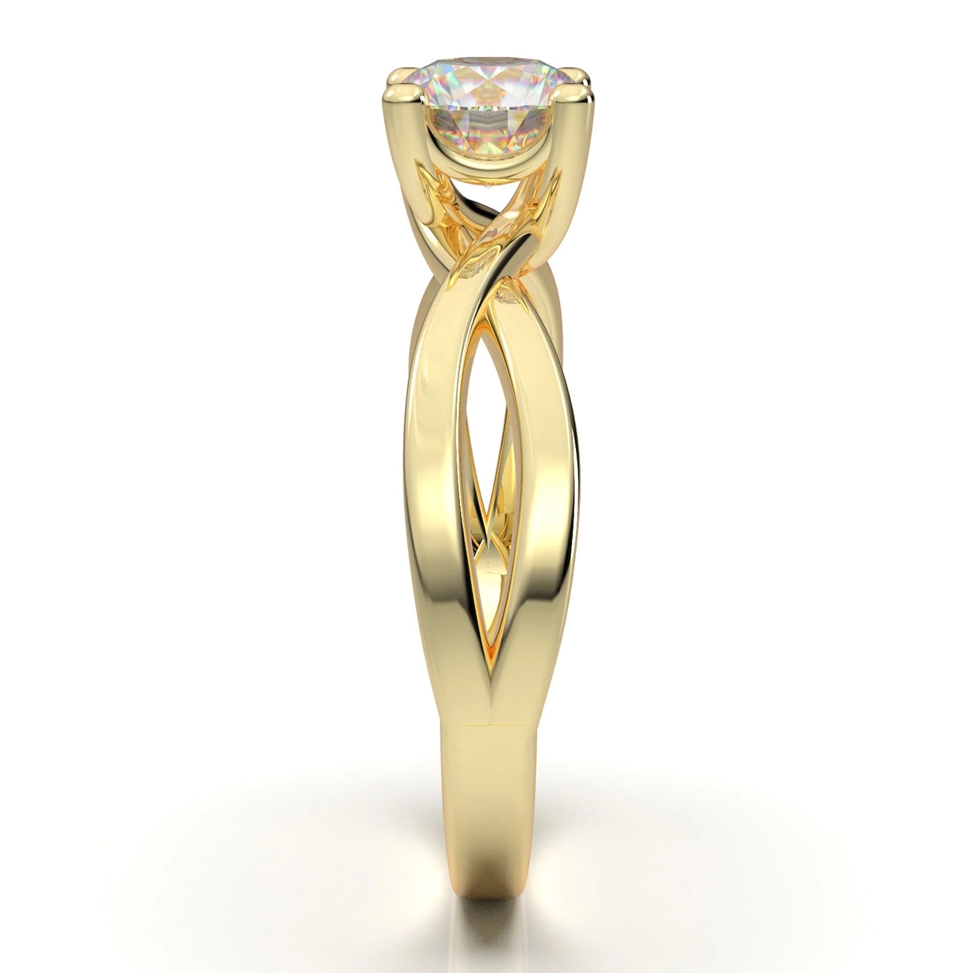 Anel Solitario Torcido De Ouro Amarelo 18k Diamante Brilhante 40pontos