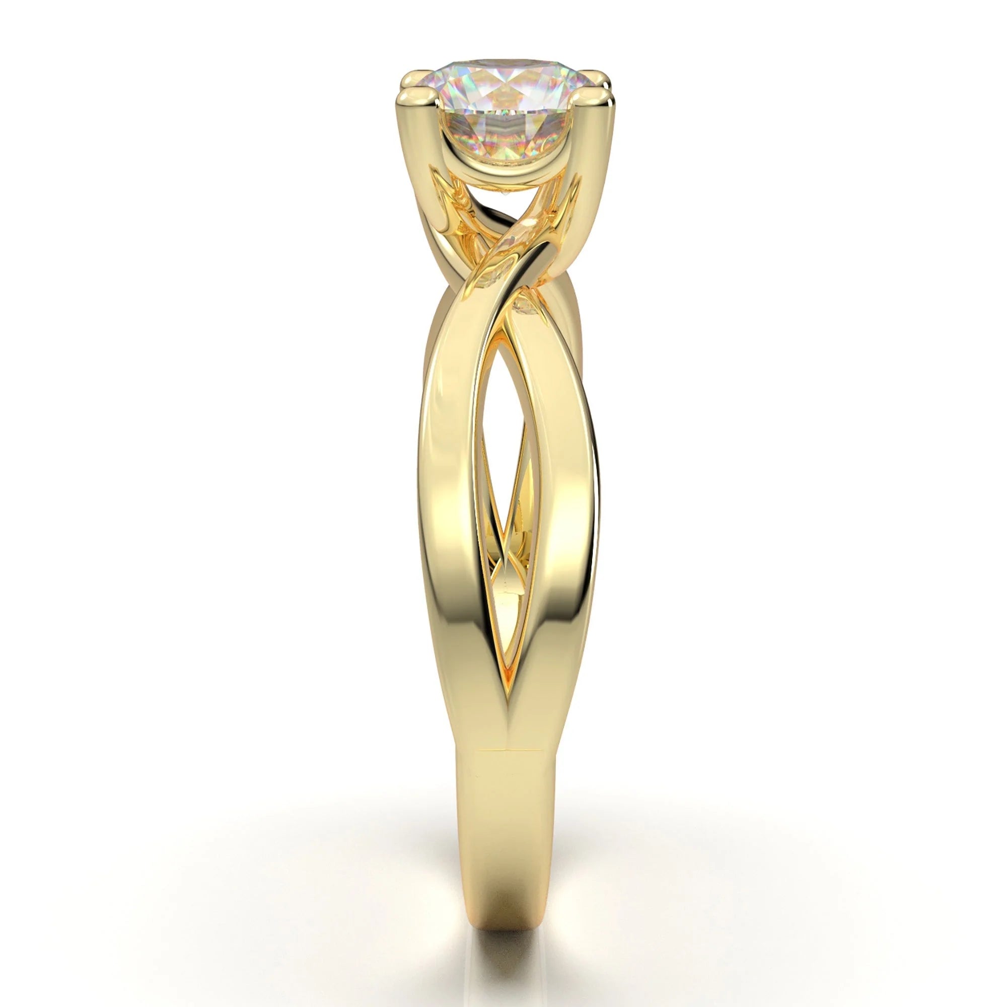 Anel Solitario Torcido De Ouro Amarelo 18k Diamante Brilhante 30pontos