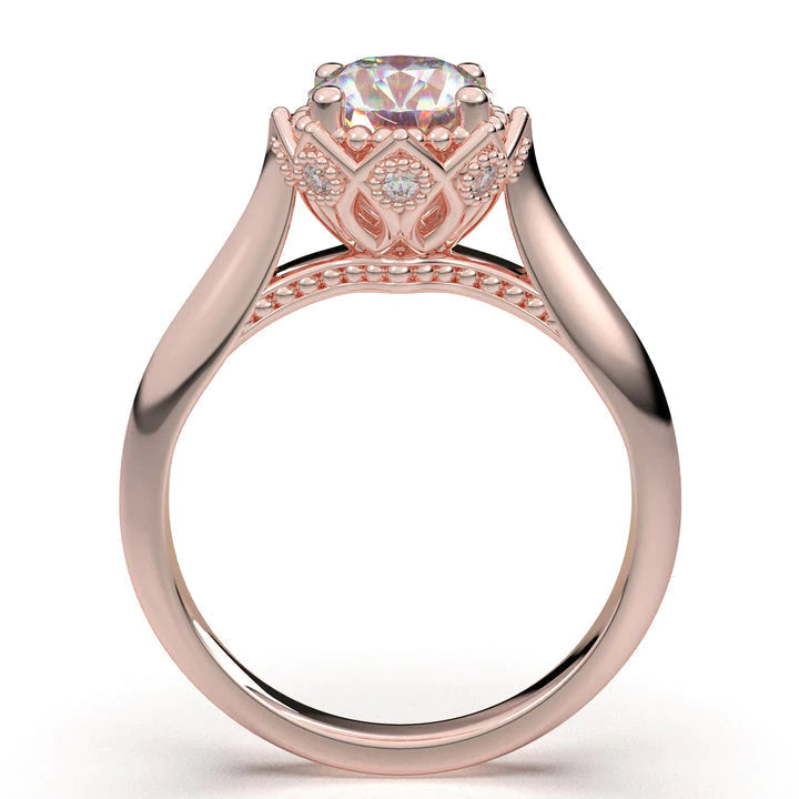 Anel Solitario Coroa De Ouro Rose 18k Diamante Brilhante 50pontos