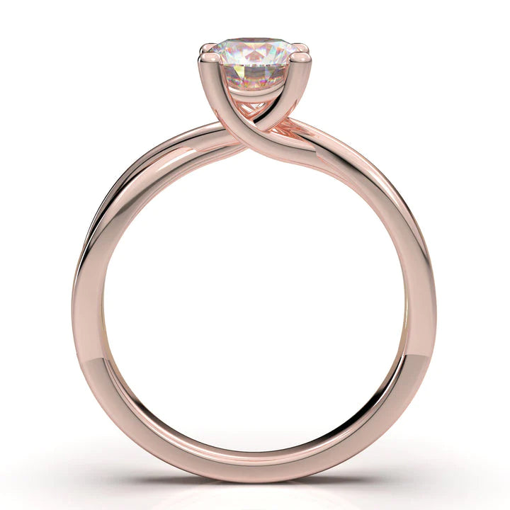 Anel Solitario Torcido De Ouro Rose 18k Diamante Brilhante 50pontos