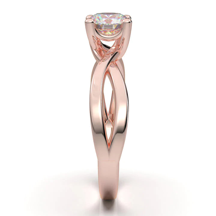 Anel Solitario Torcido De Ouro Rose 18k Diamante Brilhante 20pontos