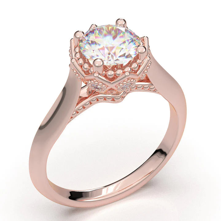 Anel Solitario Coroa De Ouro Rose 18k Diamante Brilhante 50pontos