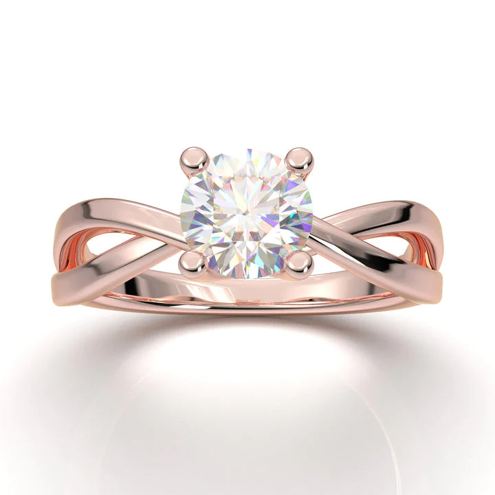Anel Solitario Torcido De Ouro Rose 18k Diamante Brilhante 40pontos