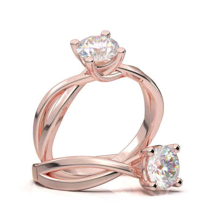 Anel Solitario Torcido De Ouro Rose 18k Diamante Brilhante 30pontos