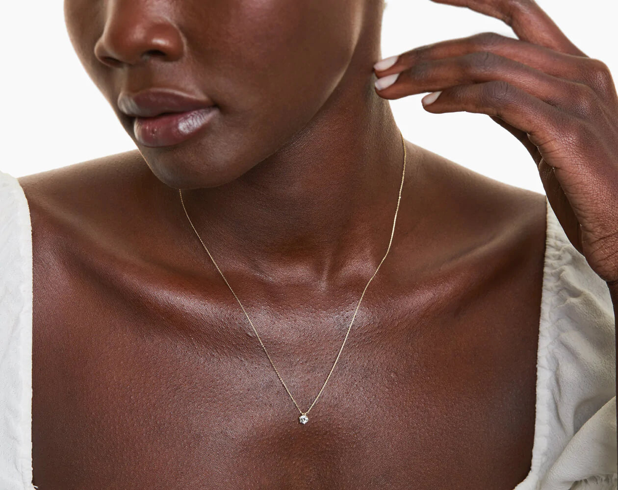 Colar Feminina Corrente em Ouro18k Solitario Diamante Luxo Vieiras 25 pontos