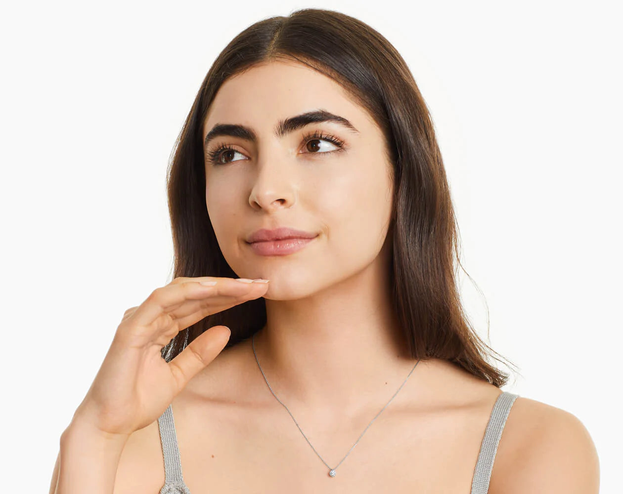 Colar Feminina Corrente em Ouro18k Solitario Diamante Luxo Moldura 25 pontos