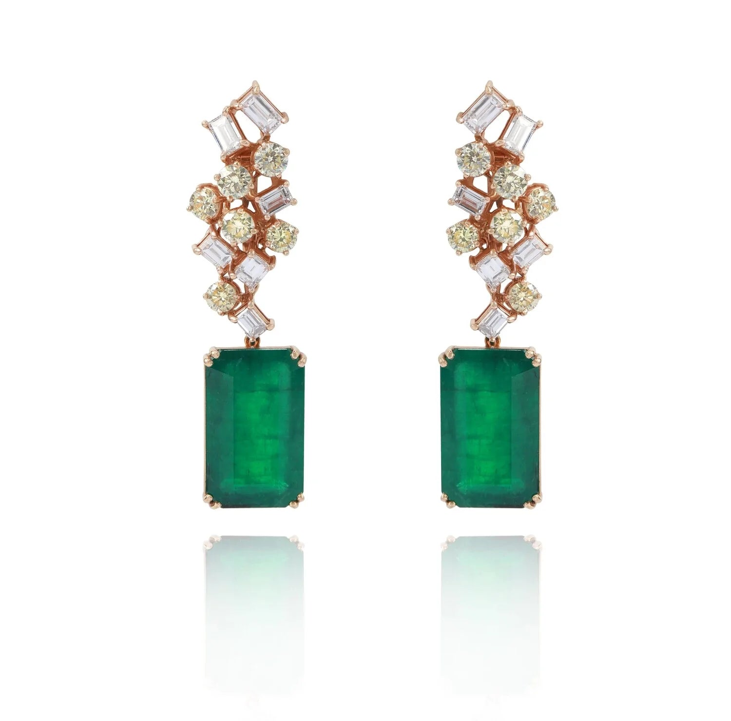 Brinco feminino de ouro 18k diamantes e esmeralda Zoe
