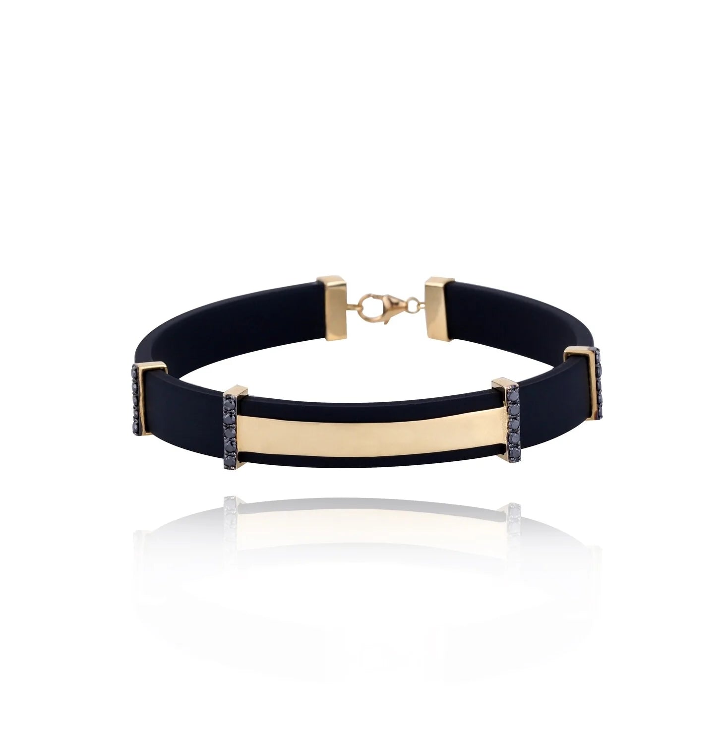 Pulseira masculina couro legítimo e ouro 18k diamantes Fine luxo