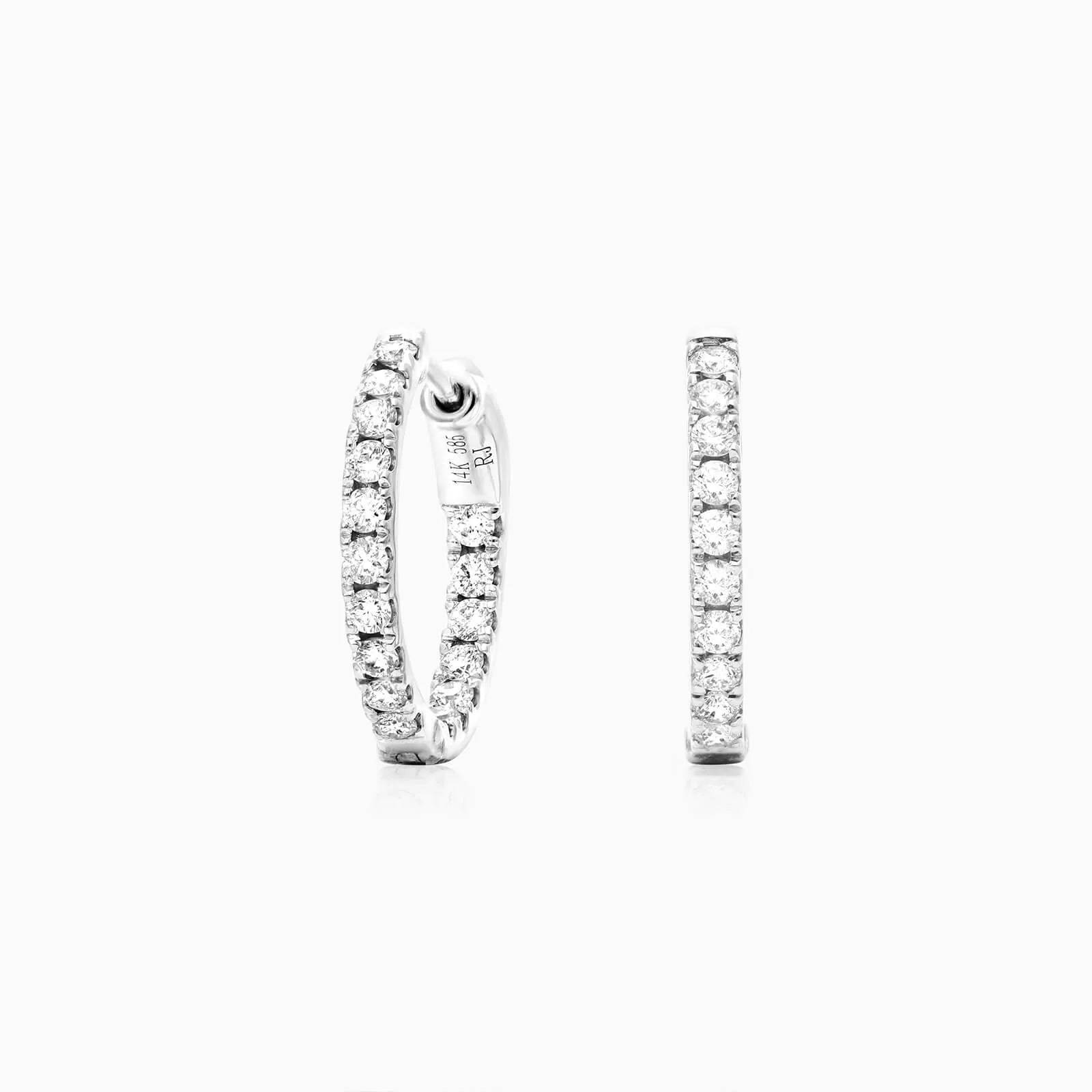 Brinco de Argola em Ouro Branco 18k e Diamantes Redondos 0,50 Pts o Par