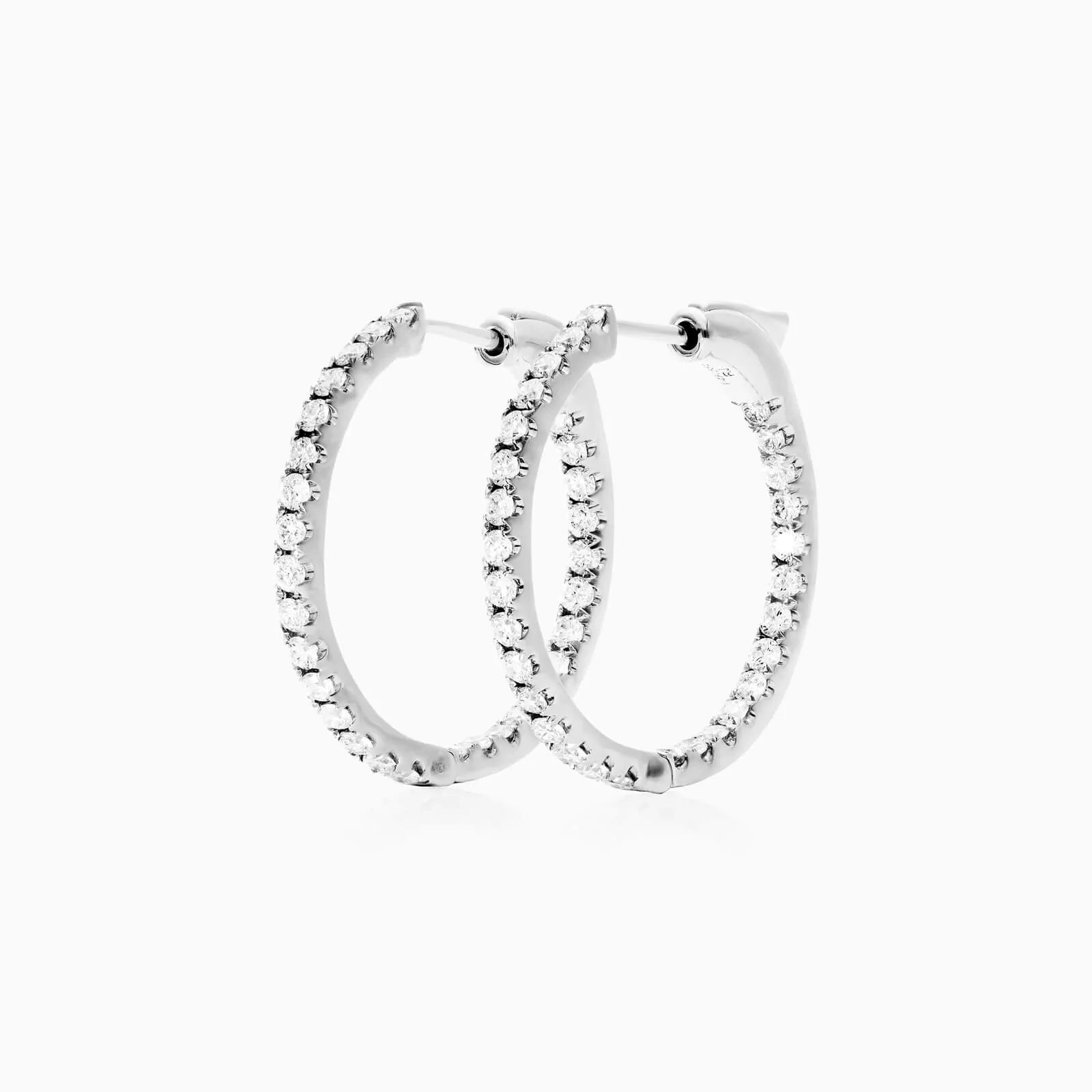 Brinco de Ouro Branco 18k Argola Com Diamantes 1,00 Pts o Par
