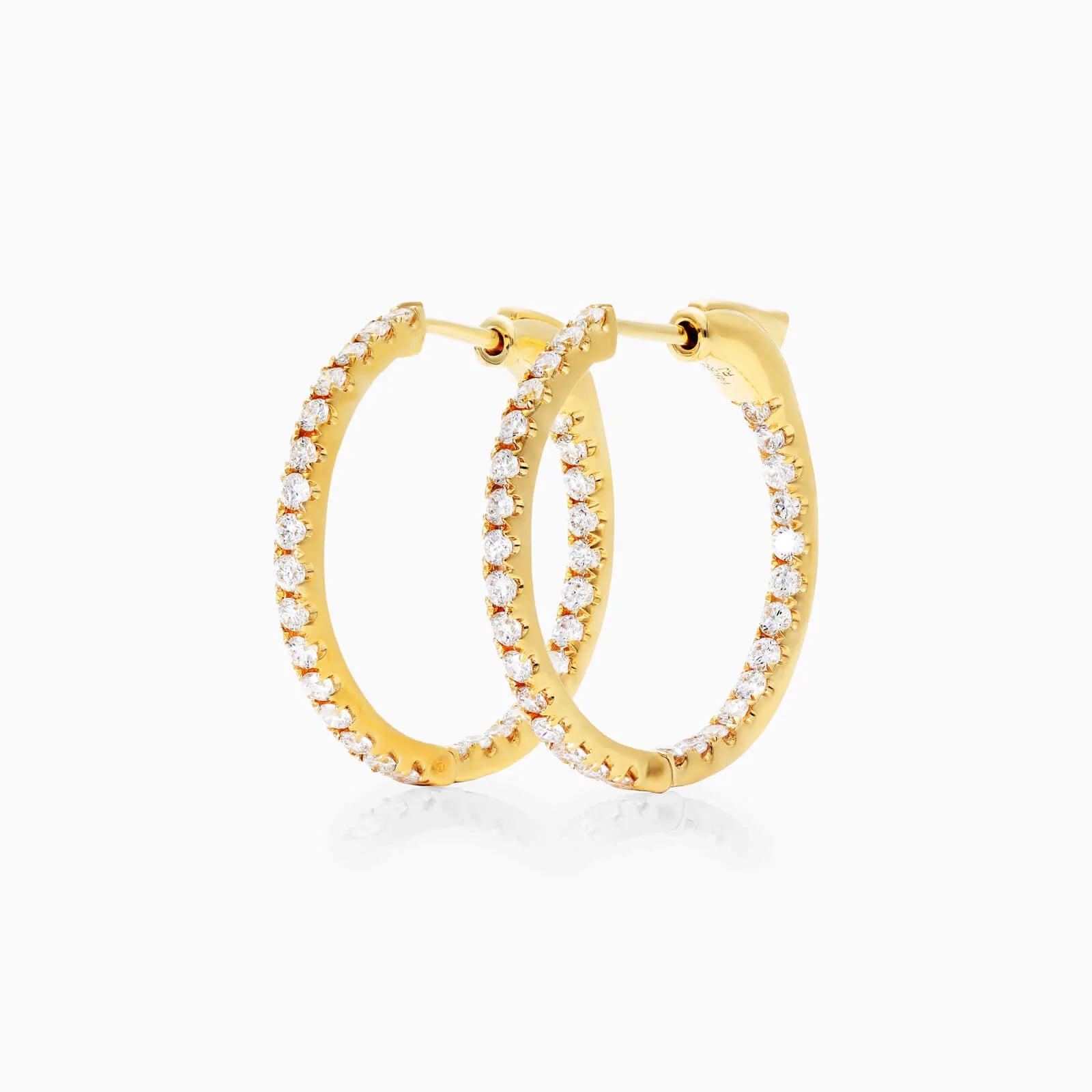 Brinco de Ouro Amarelo 18k Argola Com Diamantes 1,00 Pts o Par