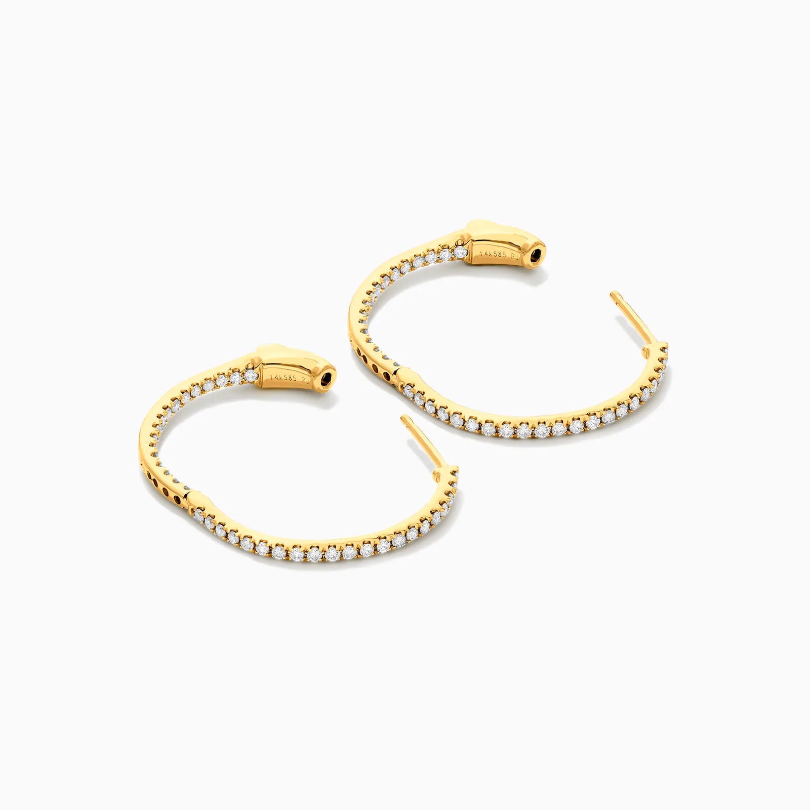 Brinco de Ouro Amarelo 18k Argola Com Diamantes 0,50 Pts o Par