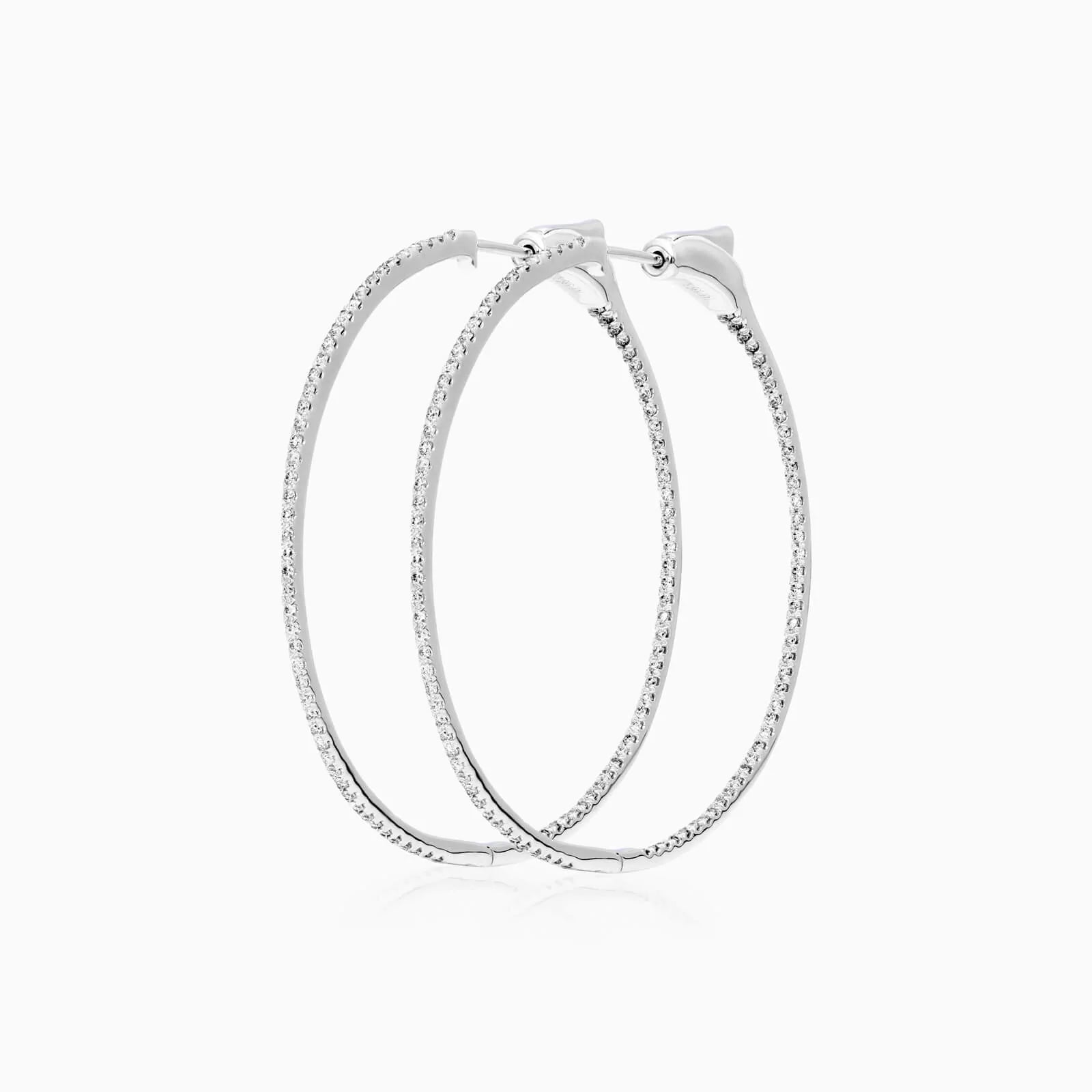 Brinco Argola de Ouro Branco 18k Com Diamantes Brilhantes 0,50 Pts o Par