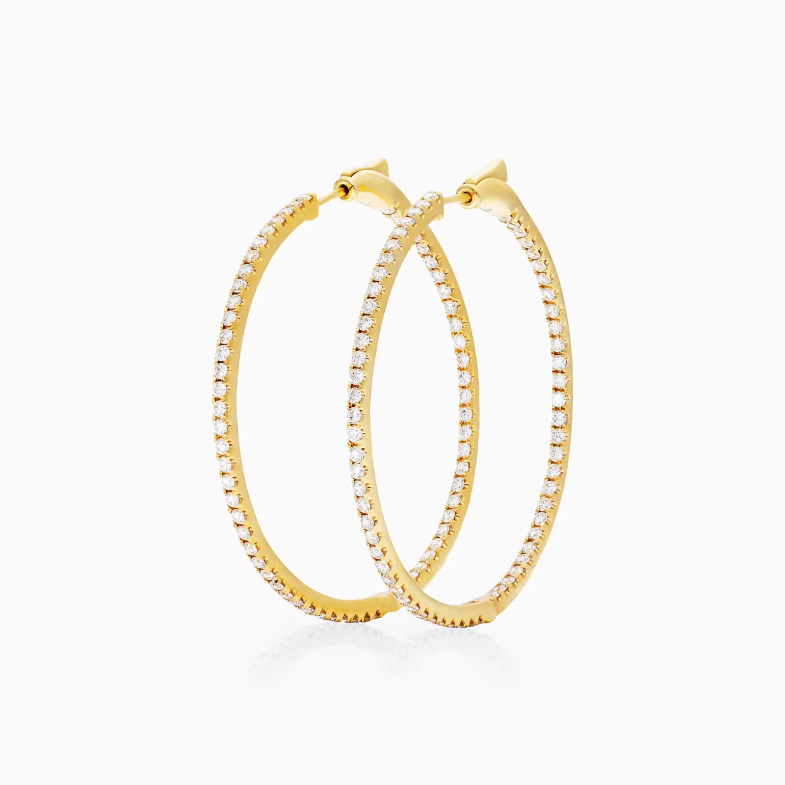 Brinco Argola de Ouro Amarelo 18k Com Diamantes Brilhantes 2,00 Pts o Par