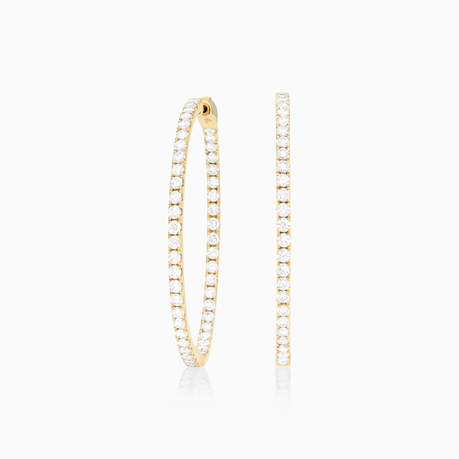 Brinco Argola de Ouro Amarelo 18k Com Diamantes Brilhantes 3,00 Pts o Par