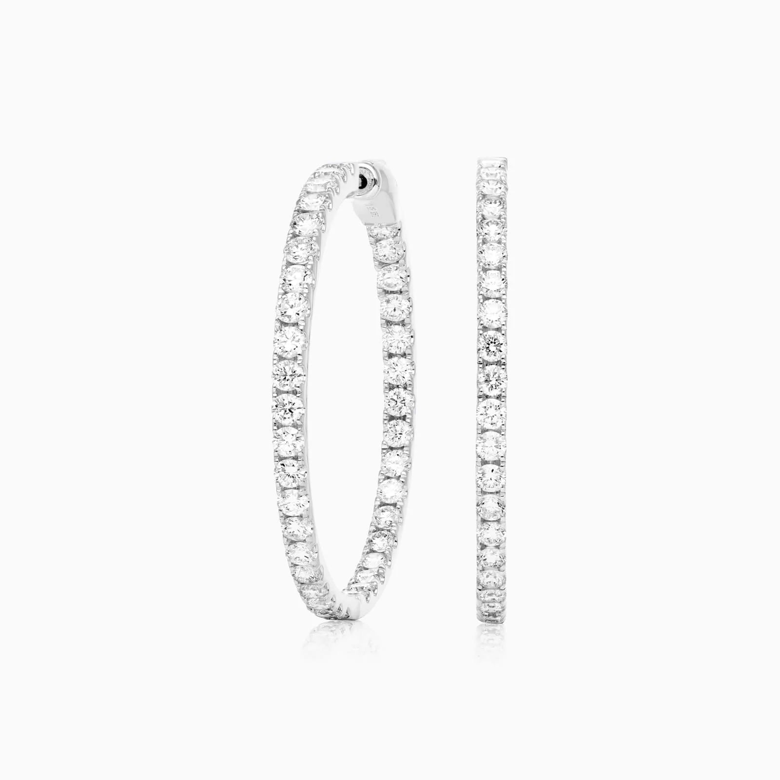 Brinco Argola de Ouro Branco 18k Com Diamantes Brilhantes 5,00 Pts o Par