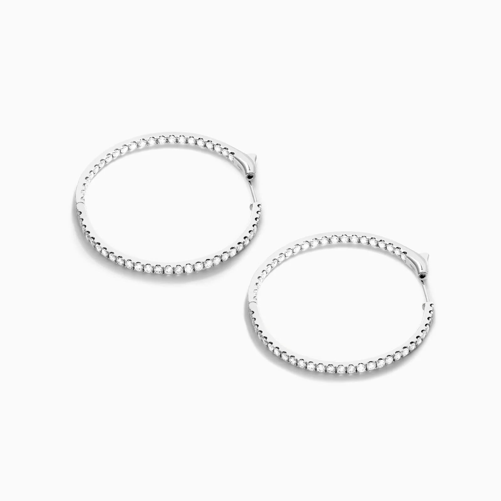 Brinco Argola de Ouro Branco 18k Com Diamantes Brilhantes 3,00 Pts o Par
