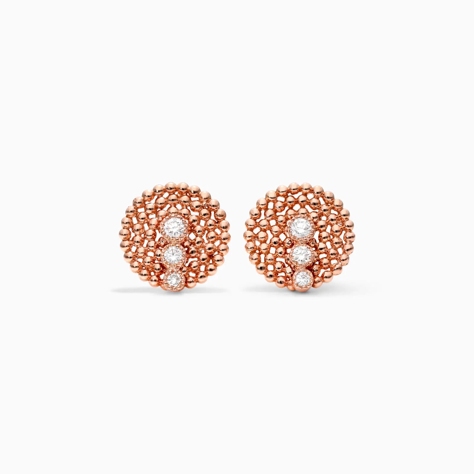 Brinco Bolinhas De Ouro Rose 18k Com Trio de Diamantes