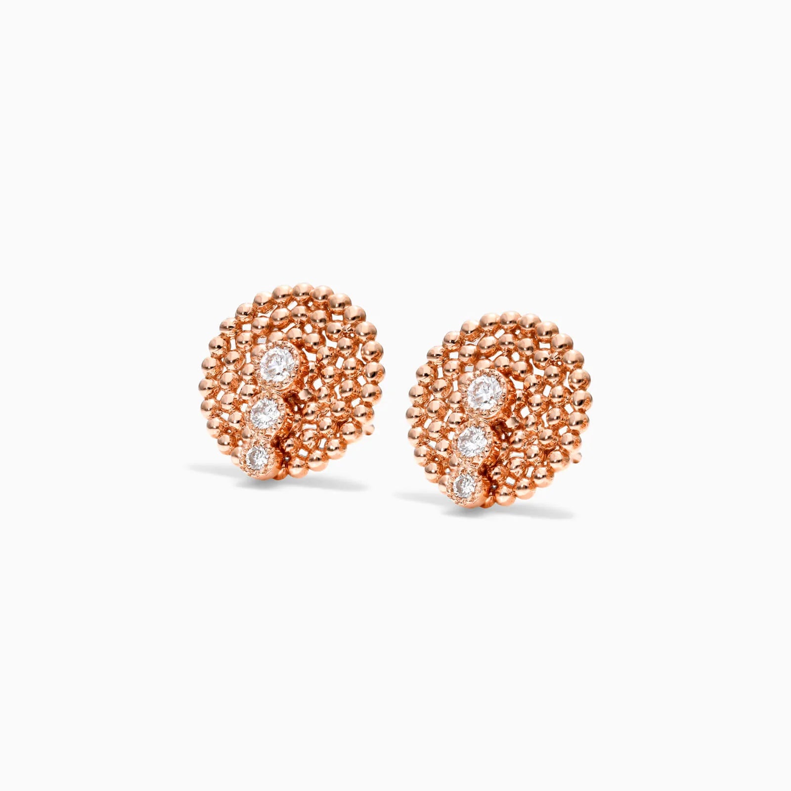 Brinco Bolinhas De Ouro Rose 18k Com Trio de Diamantes