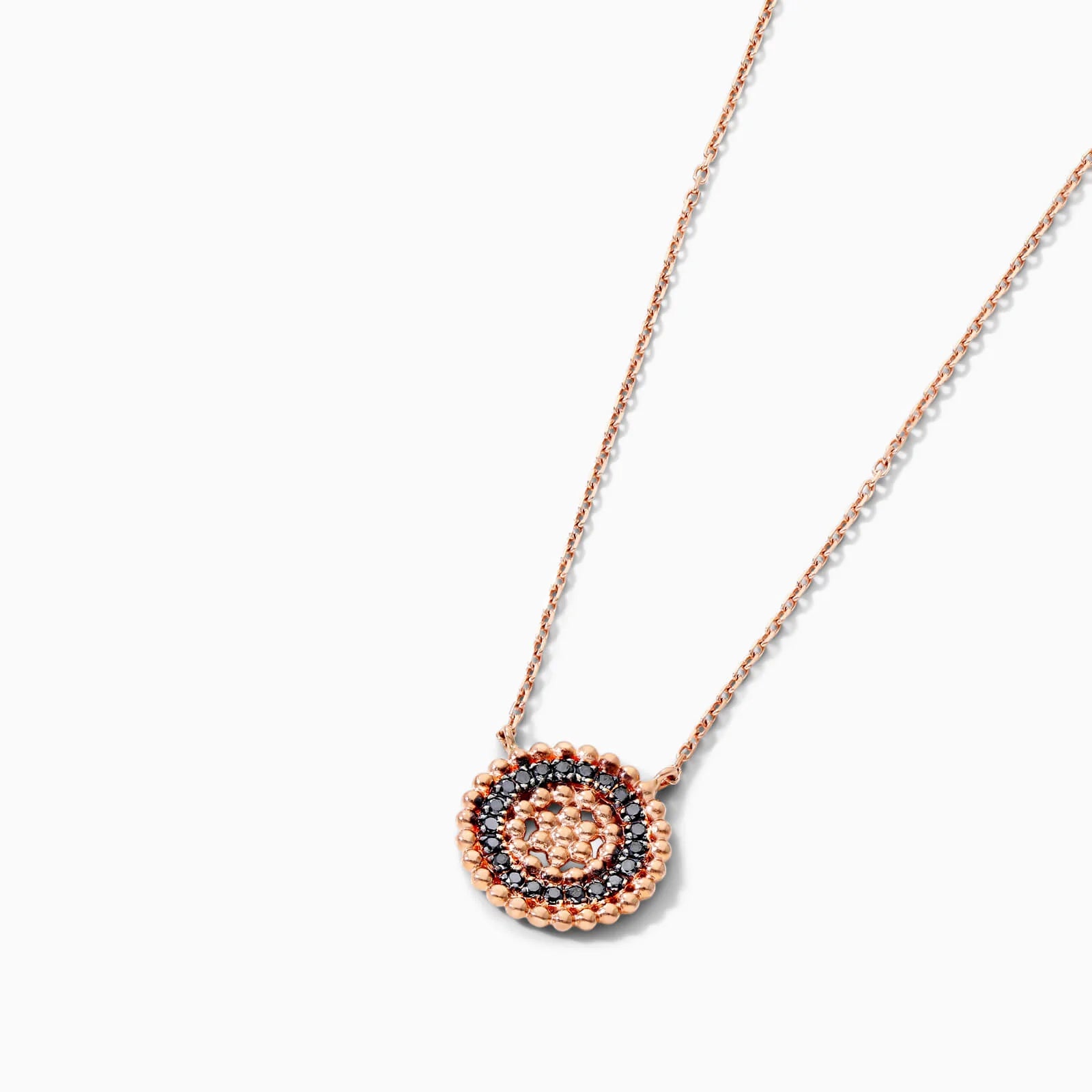 Colar Corrente De Ouro Rose 18k Feminina C/ Pingente De Diamante Pretos Luxo