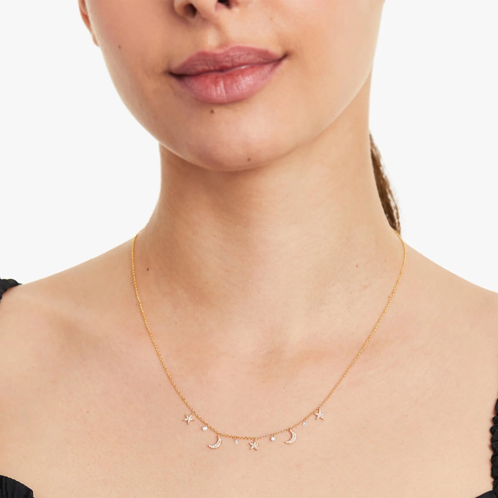 Colar Feminina Corrente em Ouro Amarelo 18k e Diamantes Noite Estrelada