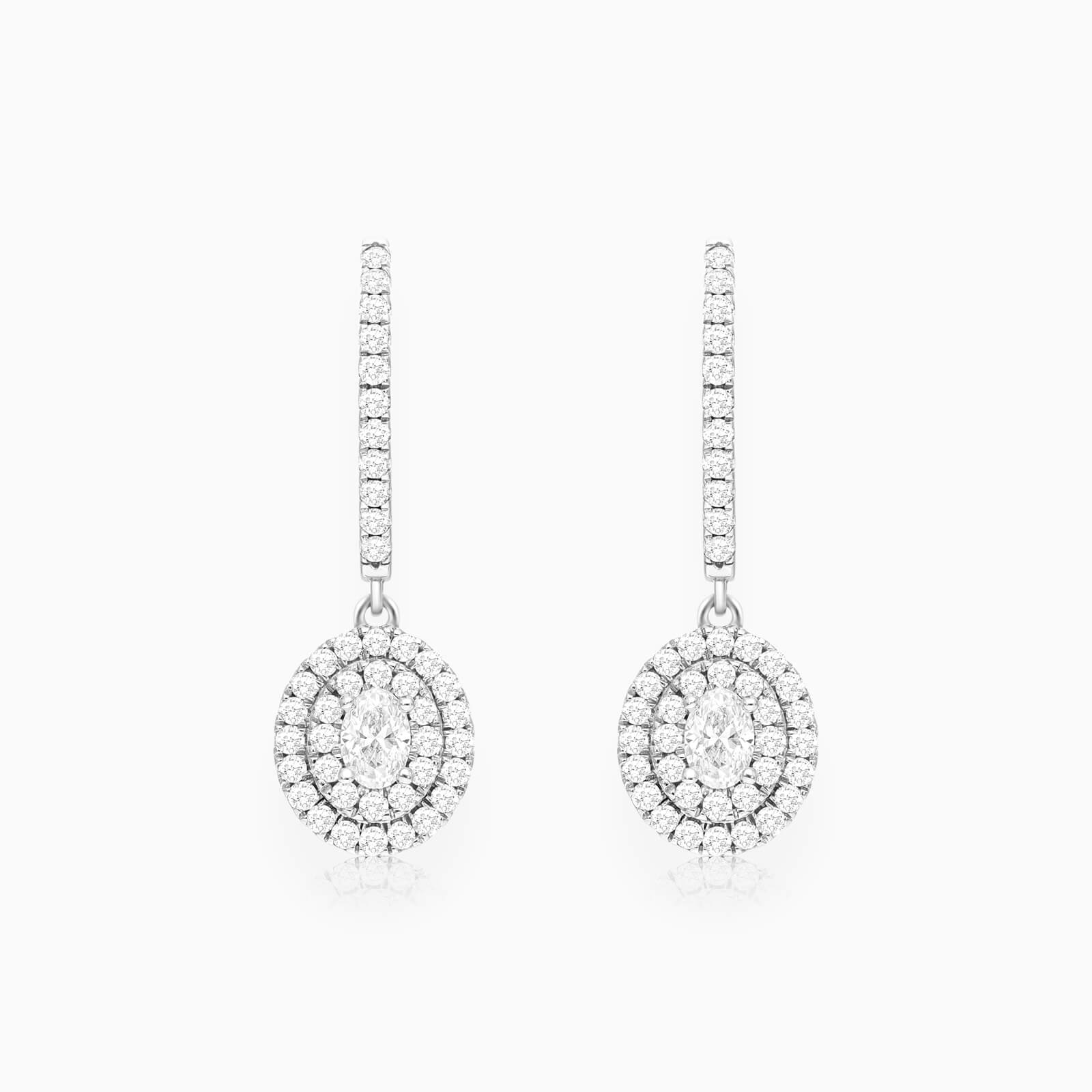 Brinco De Ouro branco 18k Feminino Brilhante Diamantes Luxo oval