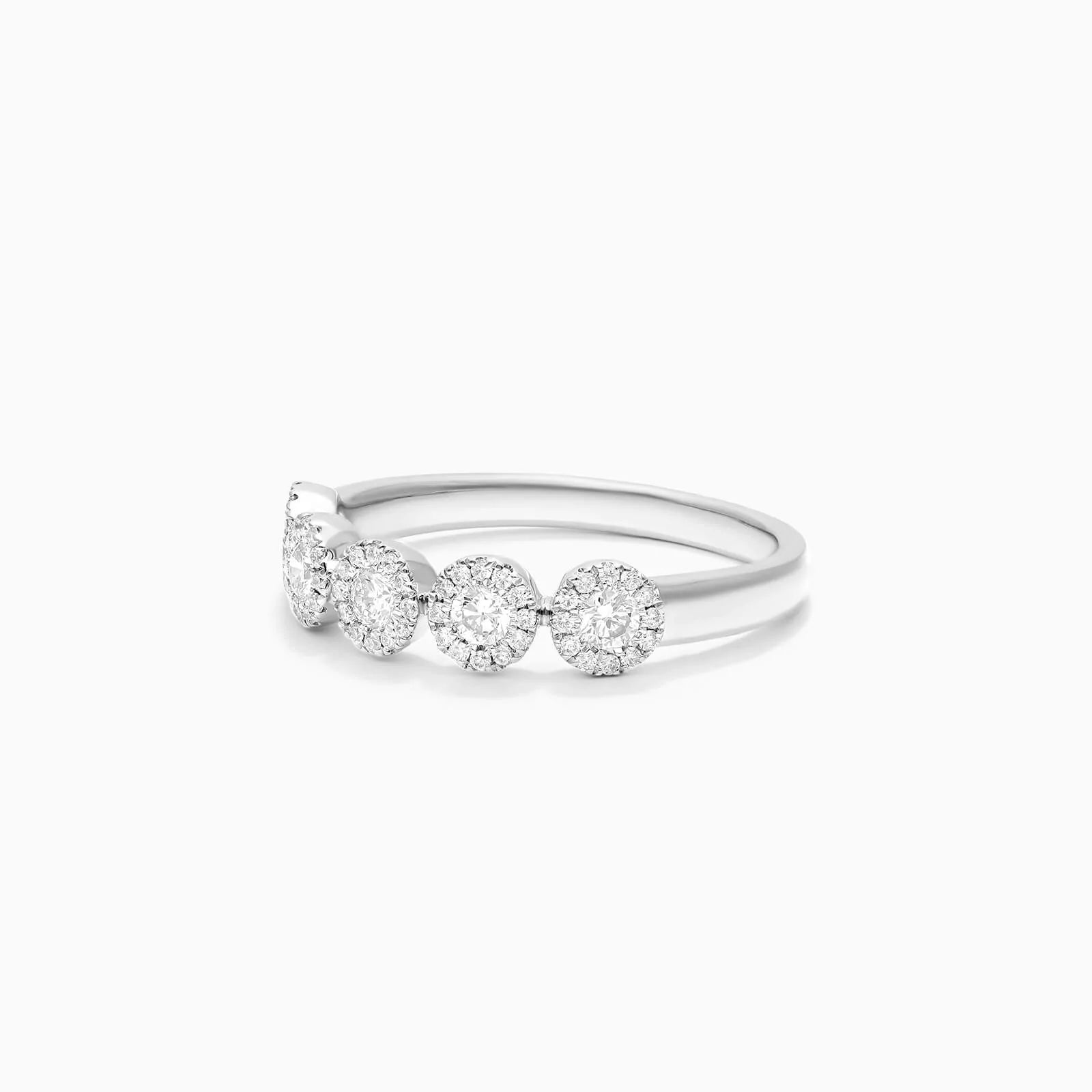 Anel Halo De Ouro Branco 18k Cinco Diamantes Brilhantes