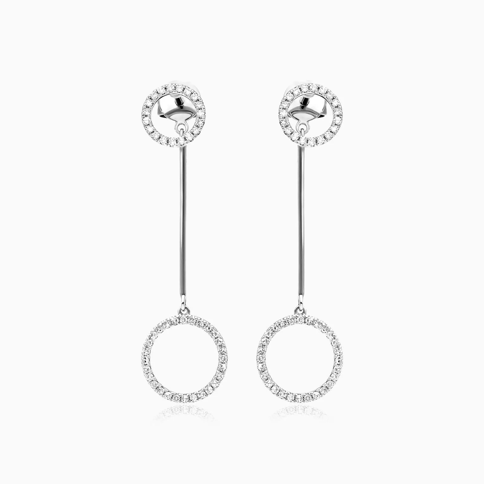 Brinco De Ouro 18k Longos Circle de Diamantes Luxo