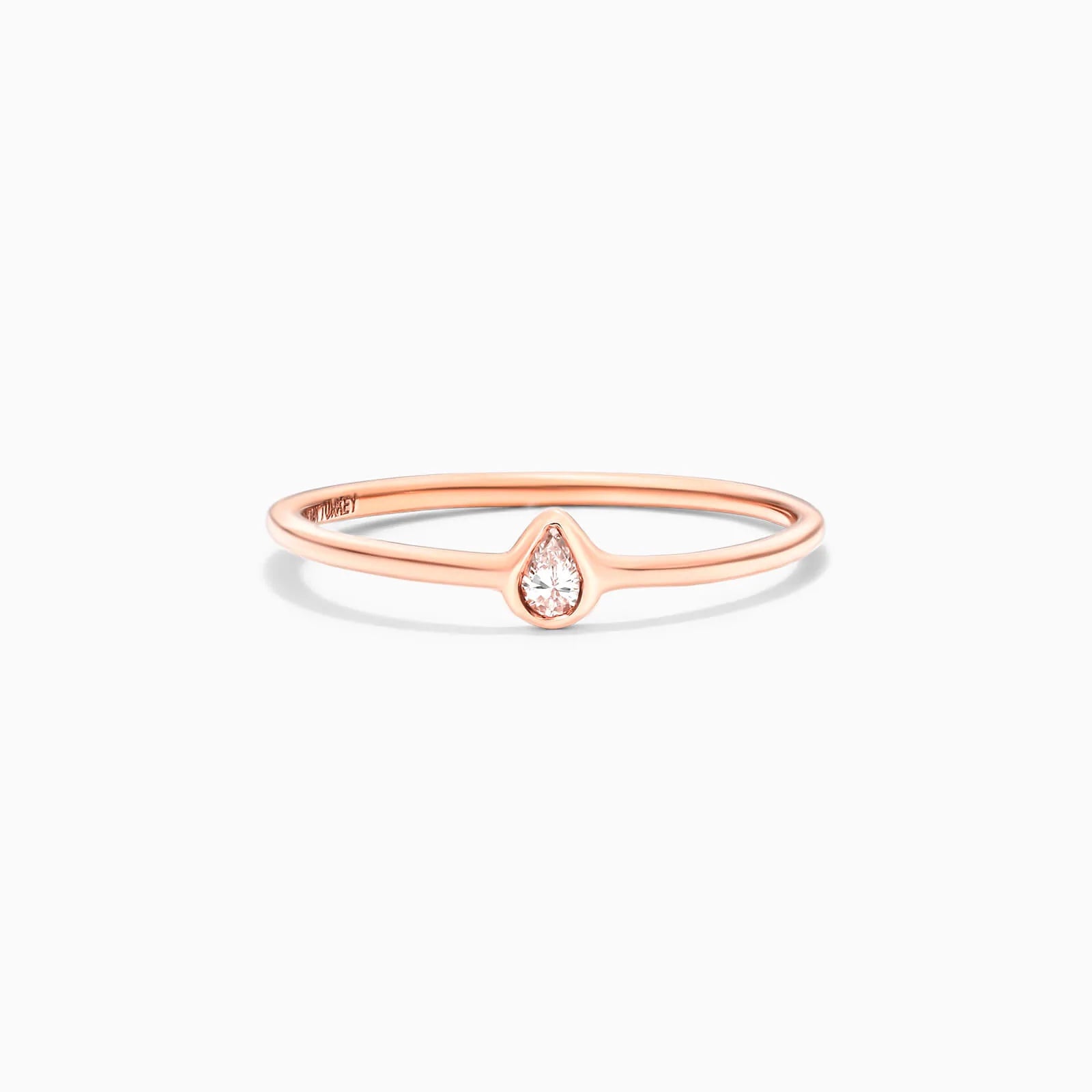 Anel De Ouro Rosa 18k c/ Moldura e Diamante Solitario