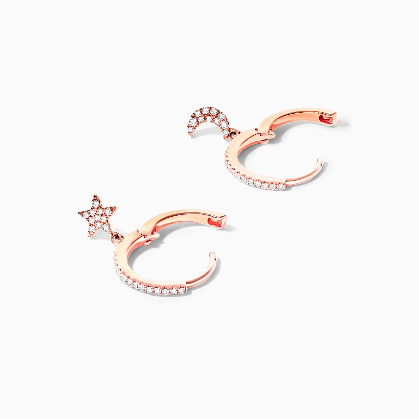Brinco de Ouro 18k feminino Diamantes Lua e estrela Luxo