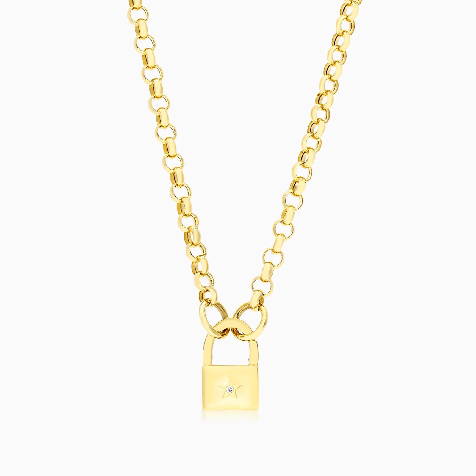 Corrente de Ouro Feminina 18k C/ Diamante em Cadeado Luxo