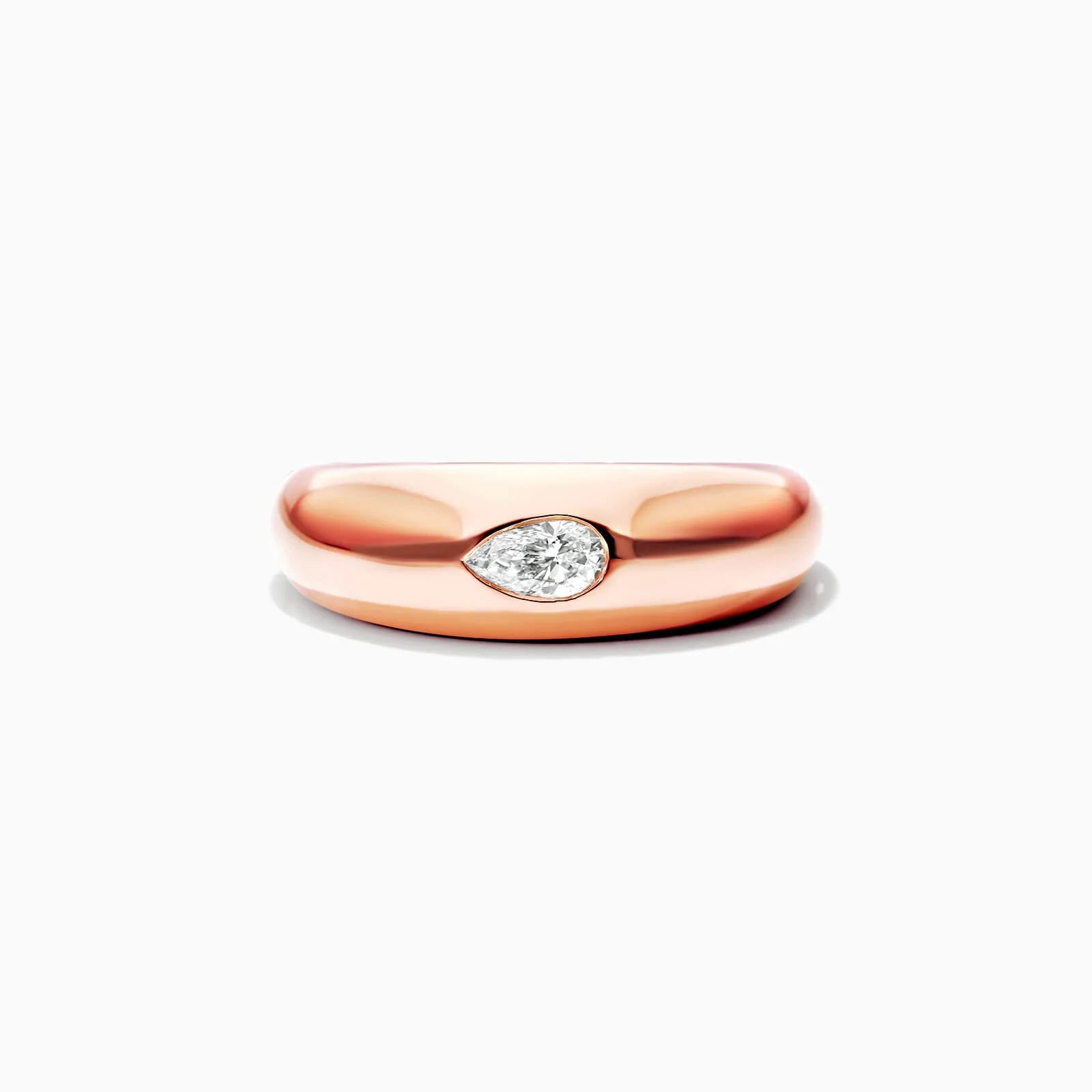Anel De Ouro Rosa 18k Cupula C/ Diamante Pear Solitario Delicado