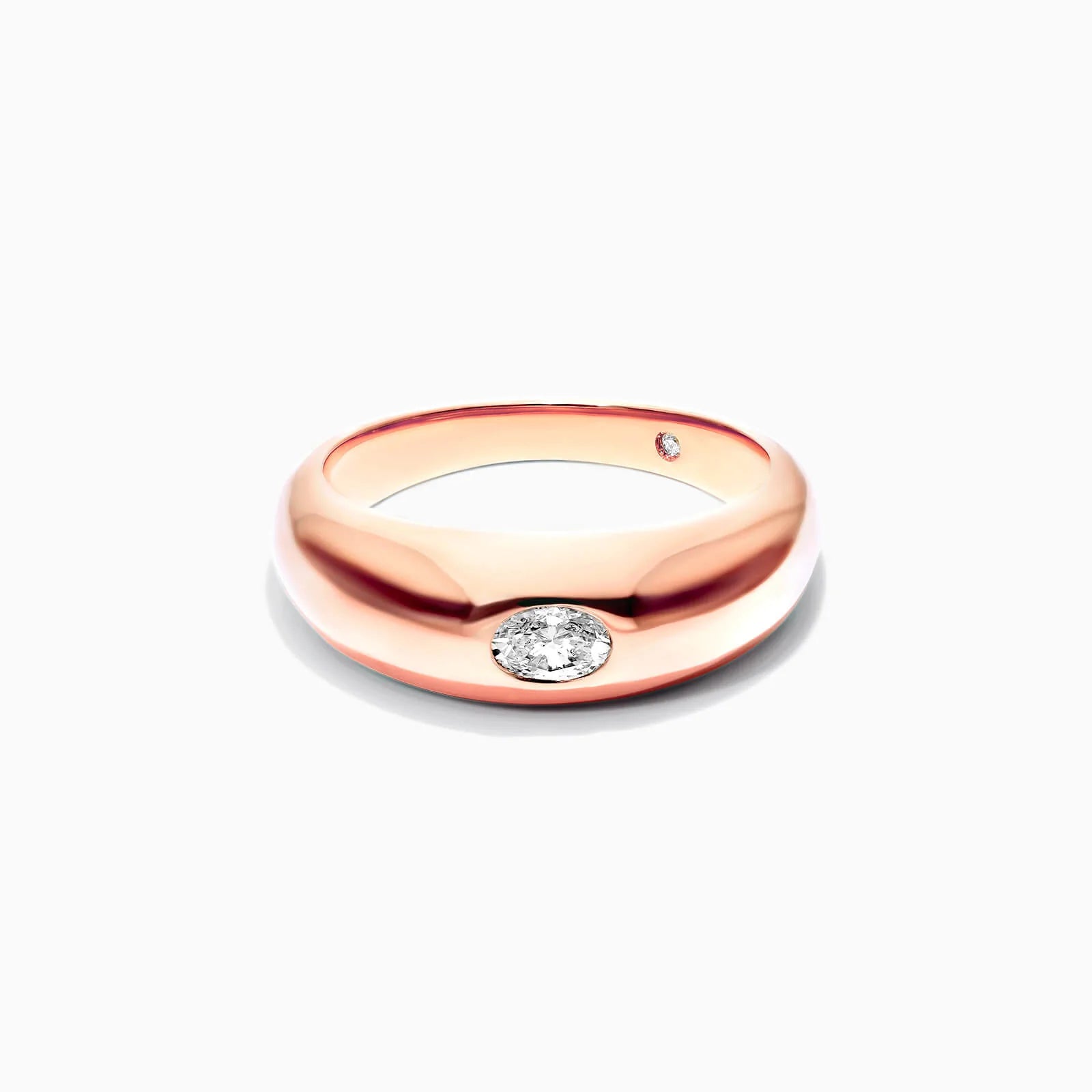 Anel De Ouro Rosa 18k Cupula C/ Diamante Oval Solitario Delicado
