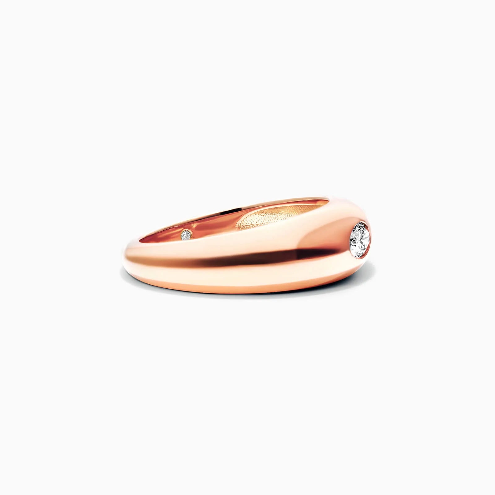 Anel De Ouro Rosa 18k Cupula C/ Diamante Oval Solitario Delicado