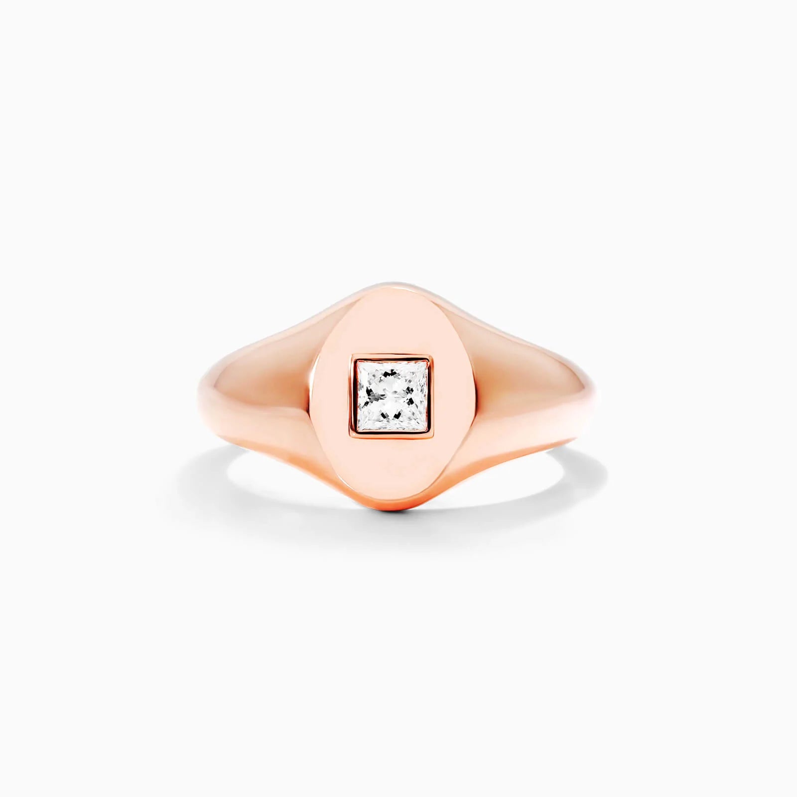 Anel Sinete De Ouro Rosa 18k C/ Diamante Quadrado