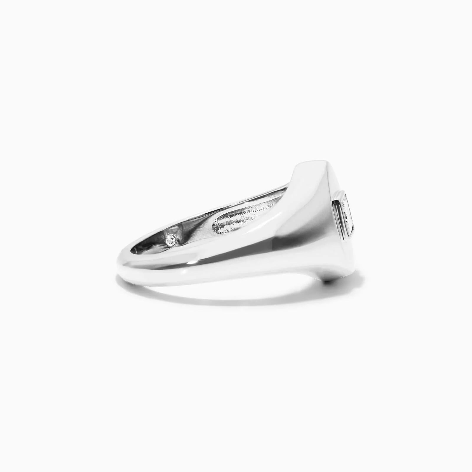 Anel Sinete De Ouro Branco 18k C/ Diamante Quadrado