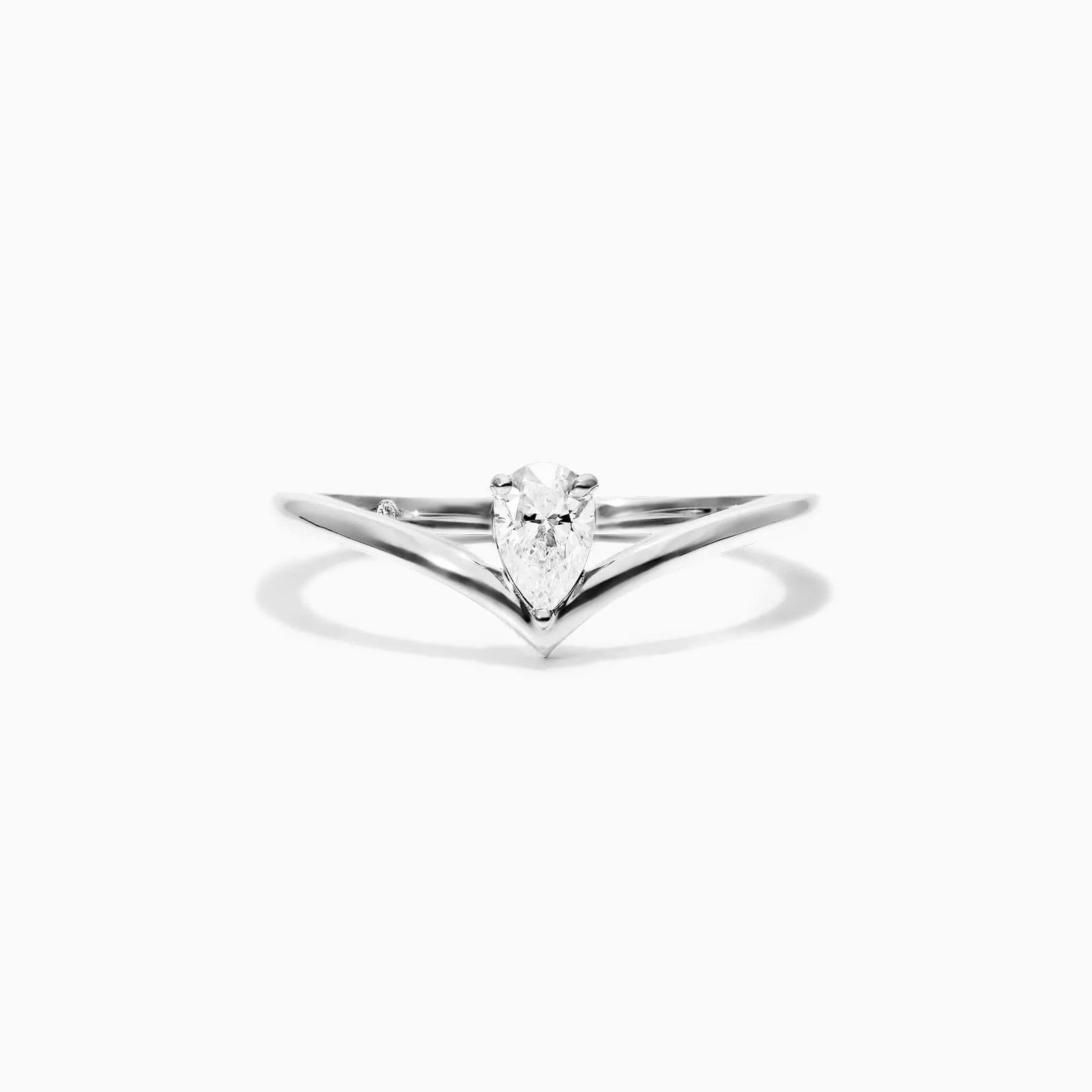 Anel De Ouro Branco 18k Em V de Luxo Diamante Solitario