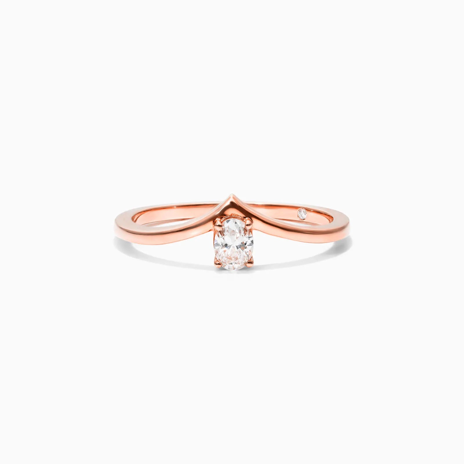 Anel De Ouro Rosa 18k Em V De Luxo Diamante Solitario Queen