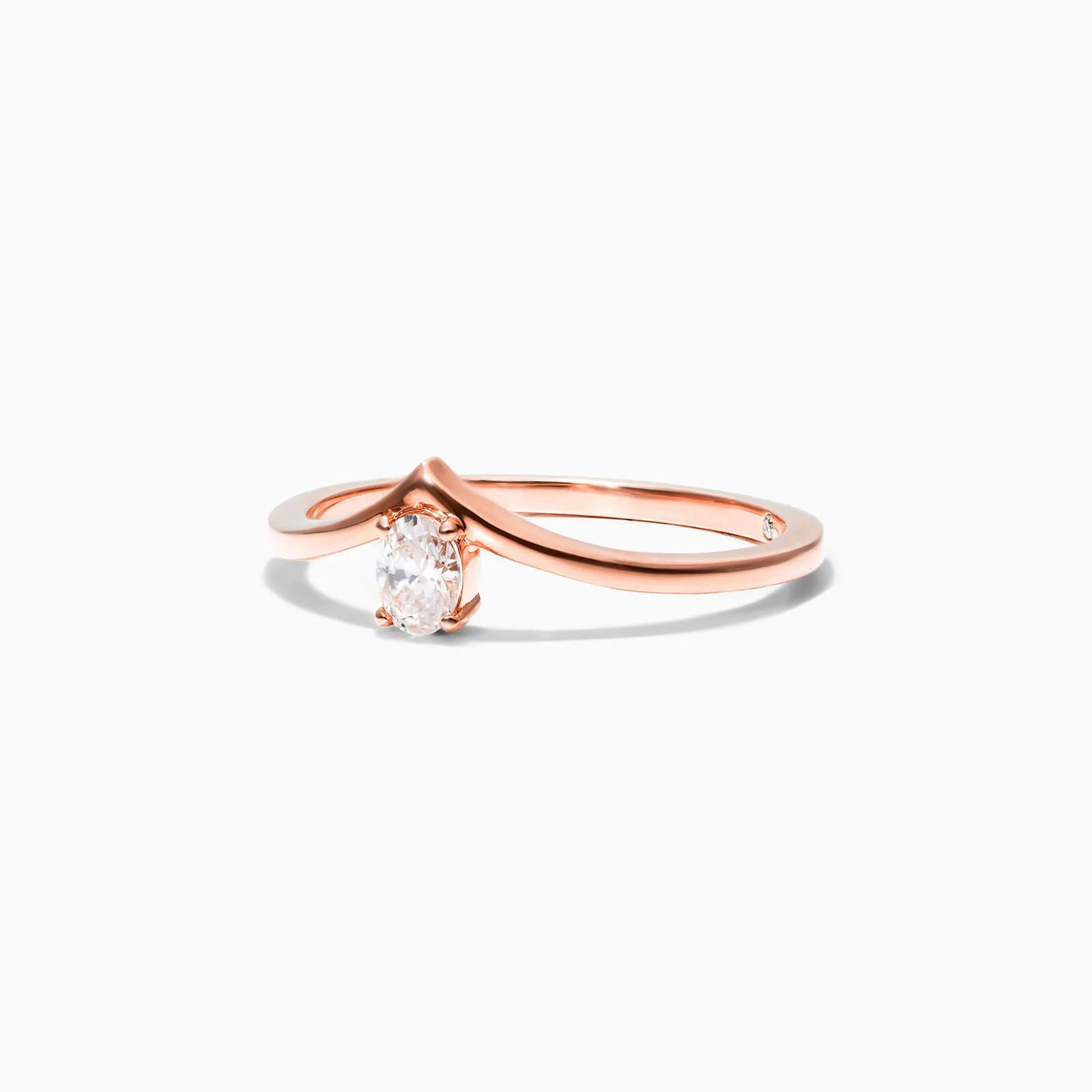 Anel De Ouro Rosa 18k Em V De Luxo Diamante Solitario Queen