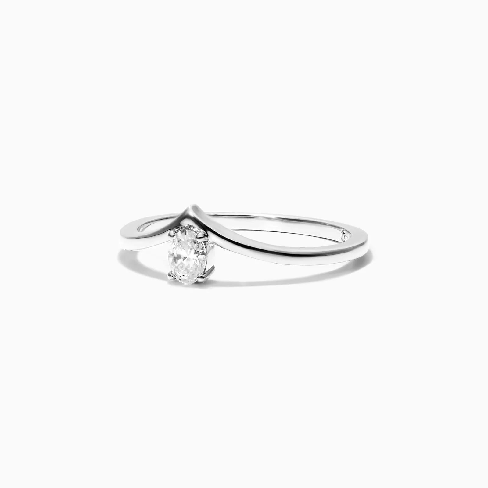 Anel De Ouro Branco 18k Em V De Luxo Diamante Solitario Queen