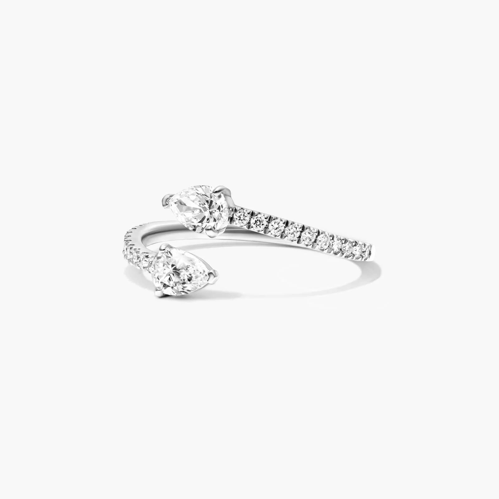 Anel Aberto de Ouro Branco 18k C/ Diamantes Brilhantes