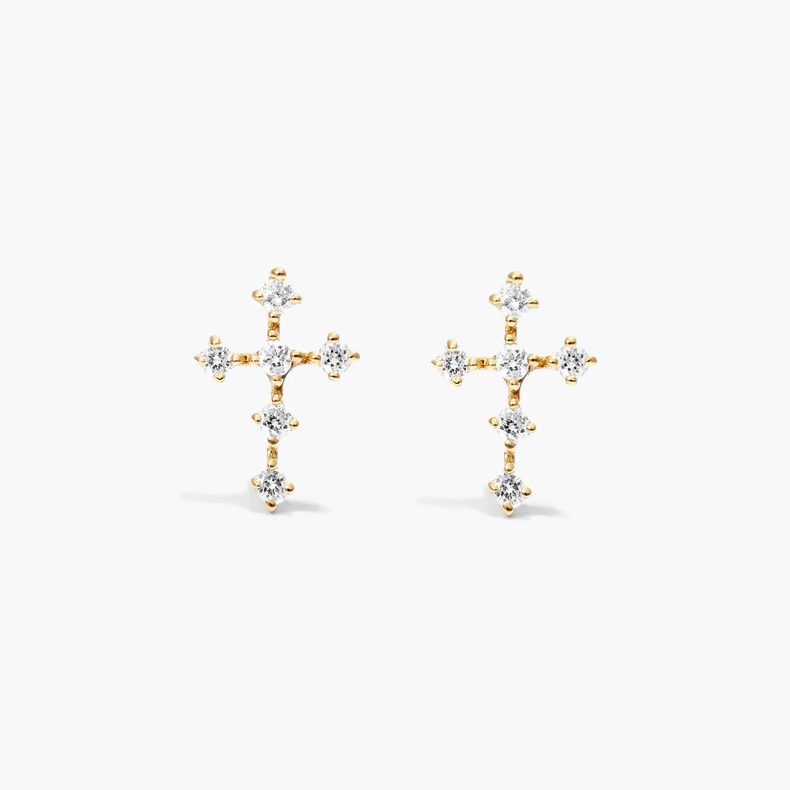 Brinco de Ouro 18k feminino cruz Diamantes Luxo