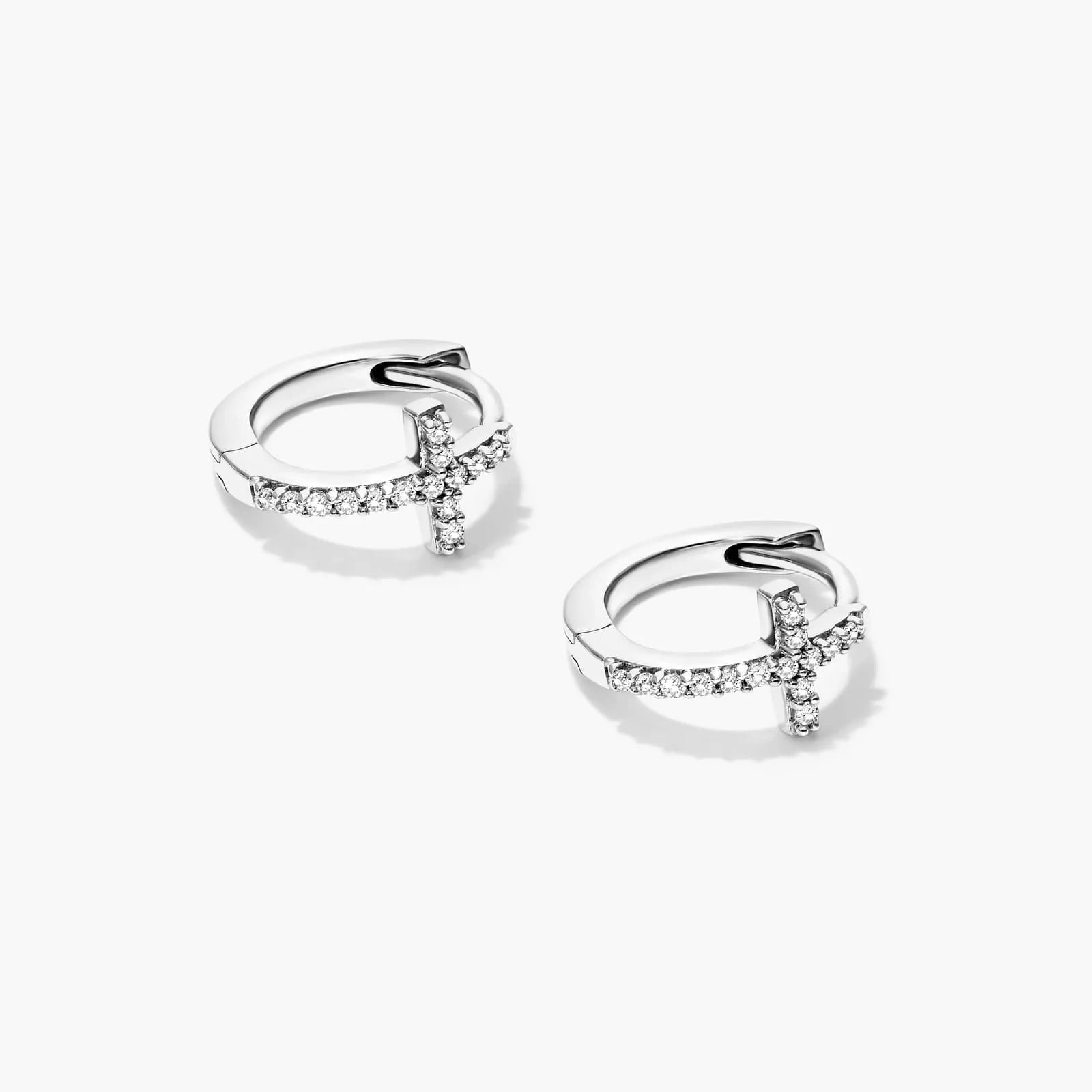 Brinco de Ouro 18k feminino Diamantes Cruz II Luxo
